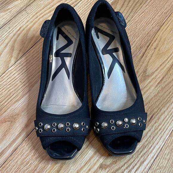 Anne Klein Sport Shoes - Anne Klein Sport black peekaboo wedges studs 6